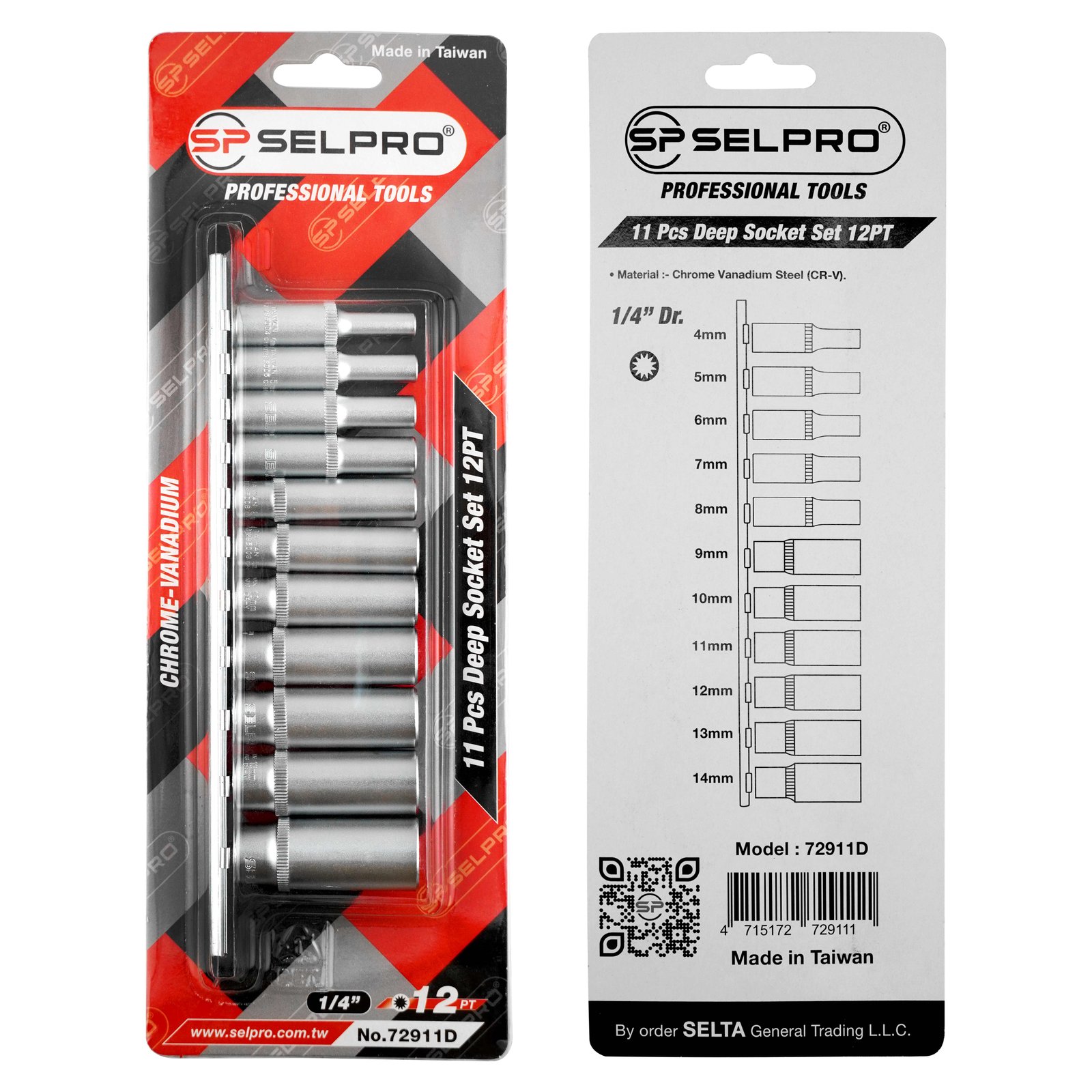 11 Pcs Deep Socket Set 1/4” Dr. 12PT
