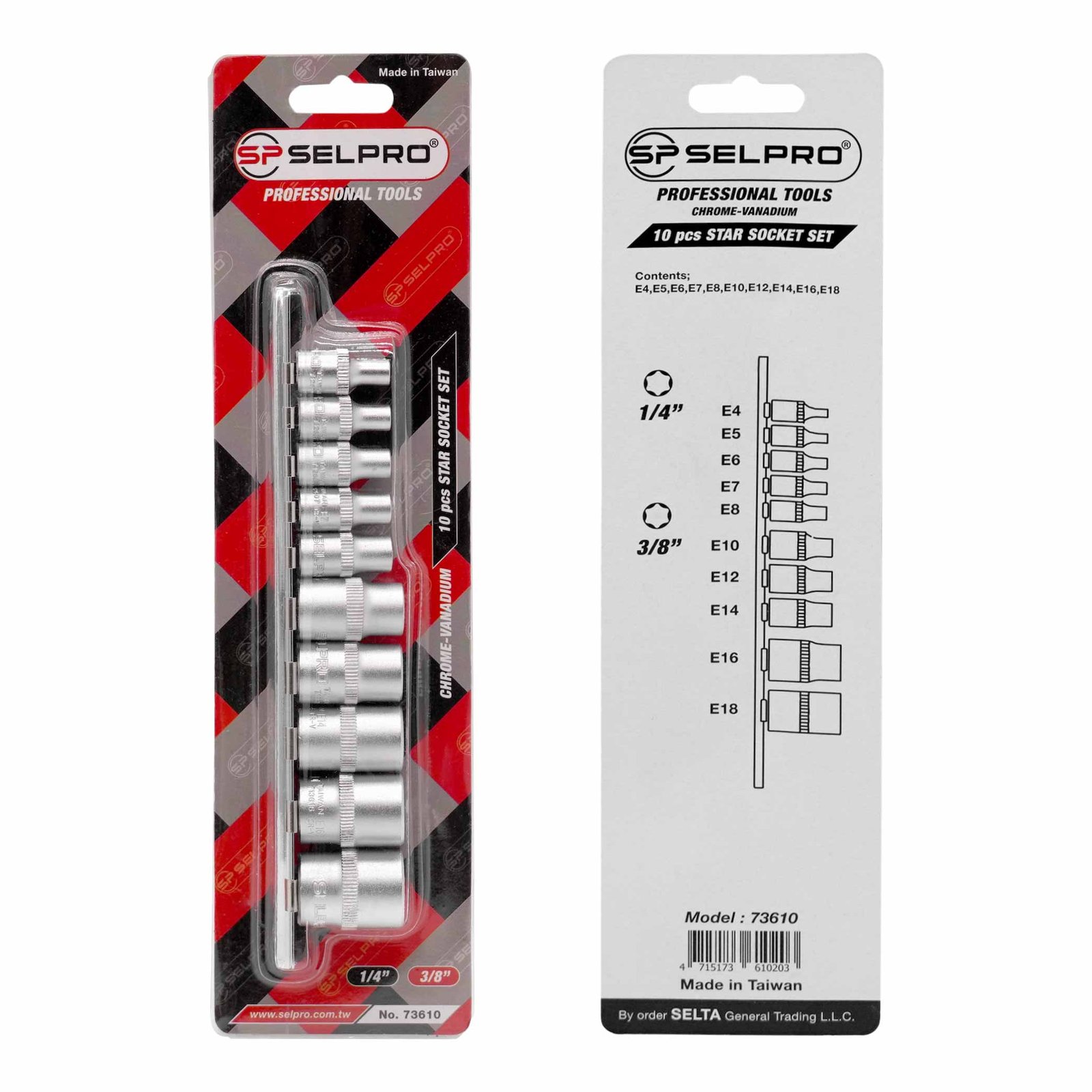 10 Pcs Short E Star Socket Set 1/4" & 3/8"
