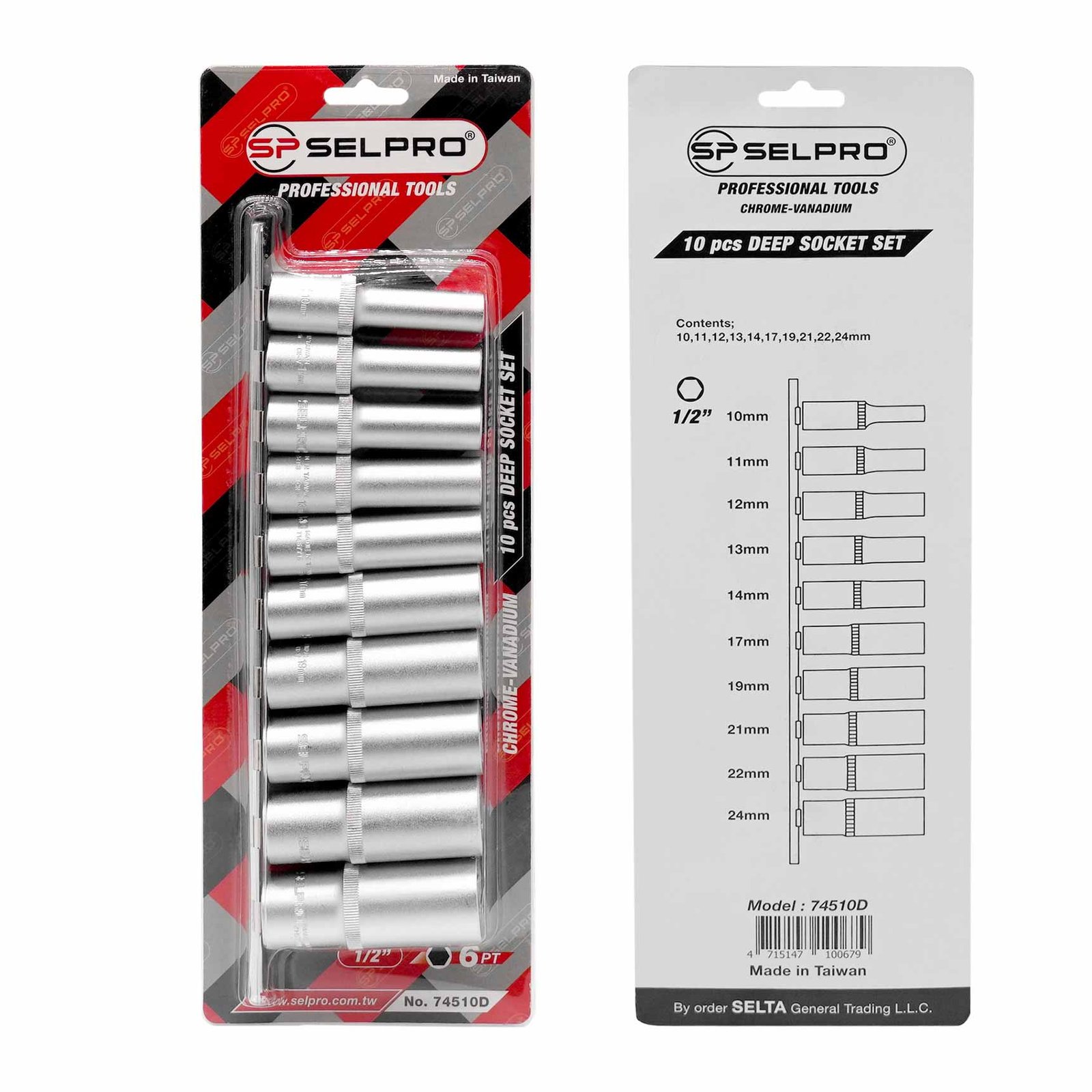 1/2" Dr. 10 Pcs Deep Socket Set