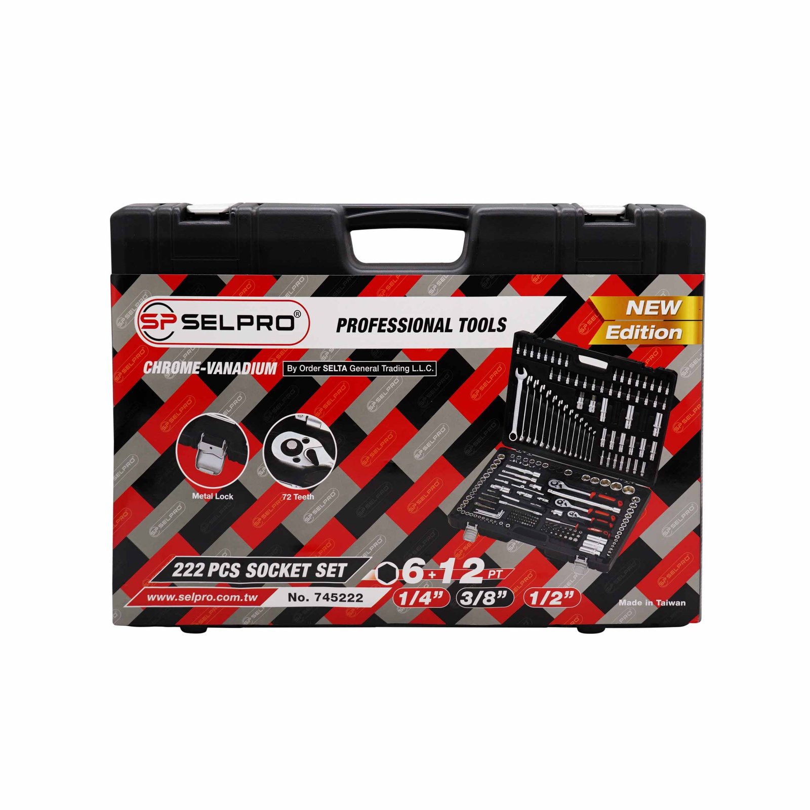 222 Pcs 1/4" & 3/8" & 1/2" & Dr. Socket Set