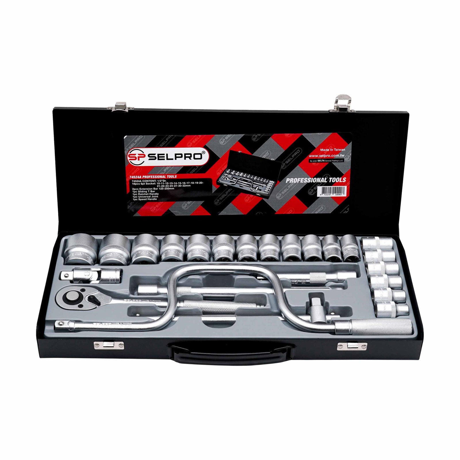 1/2" Dr. 24 Pcs Socket Set 6PT With Speed Handle