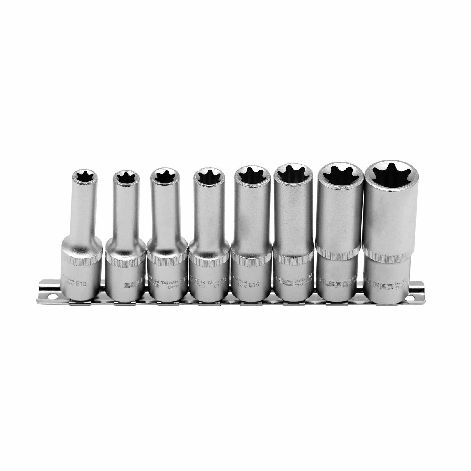 1/2" Dr. 8 Pcs Deep E Star Socket Set.