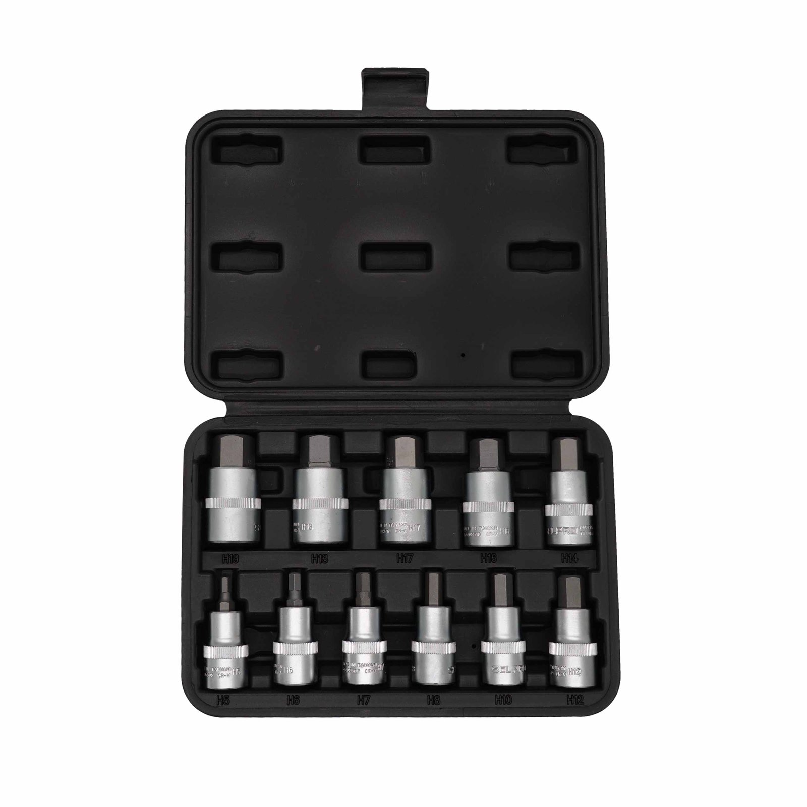 1/2" Dr. 11 Pcs Hex Socket Bit Set H5-H19 (55mmL).