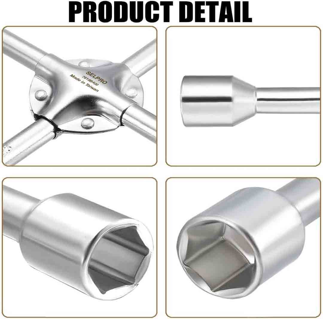  4 Way Wheel Nut Lug Wrench X Spanner.