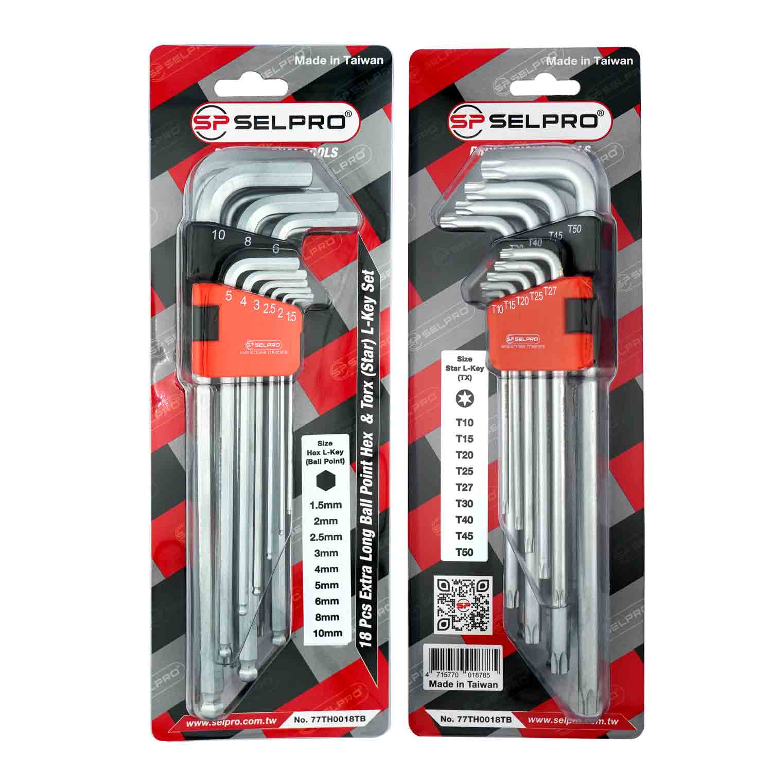 18 Pcs Extra Long Ball Point Hex Key & Star Key Wrench Set