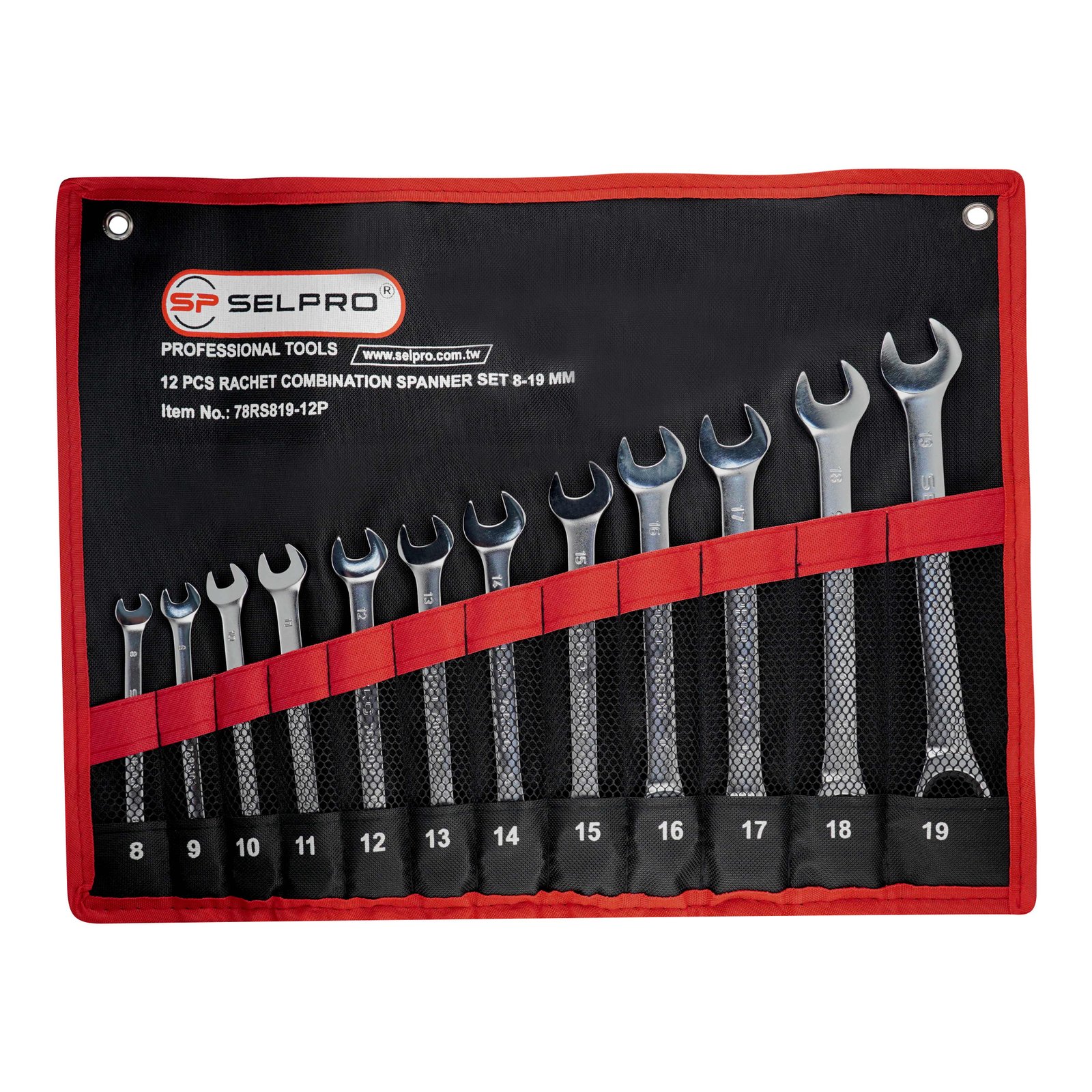 12 Pcs Ratchet Combination Spanner Set 8 To 19 ( Pouch Bag)