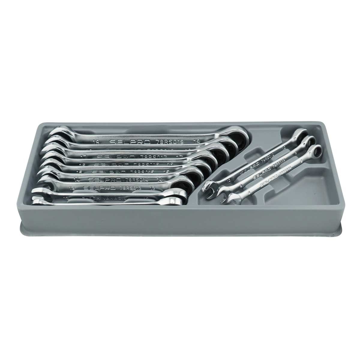 12 Pcs Ratchet Combination Spanner Set 8 To 19 (Tray)