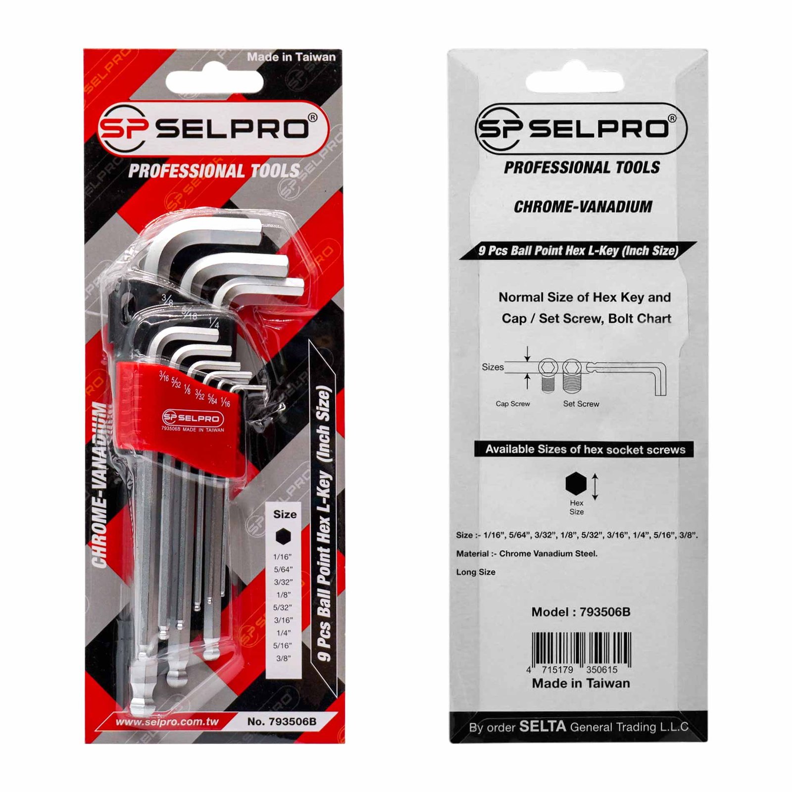 9 Pcs Inch Size Ball Head Hex L Allen Key Set