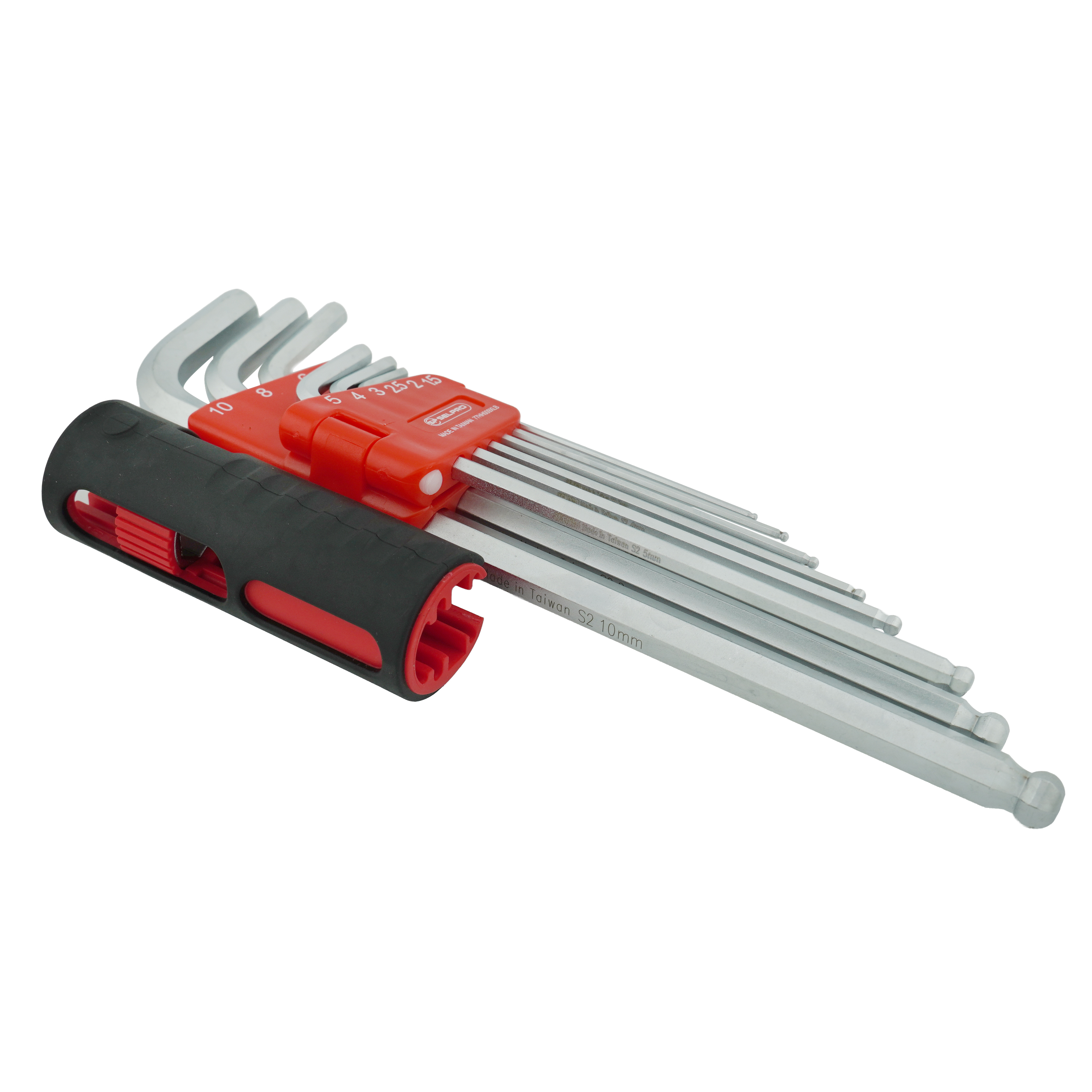 9 Pcs S2 Extra Long Ball Point Hex L-Key Set with Turbo Bar 1.5 - 10mm.