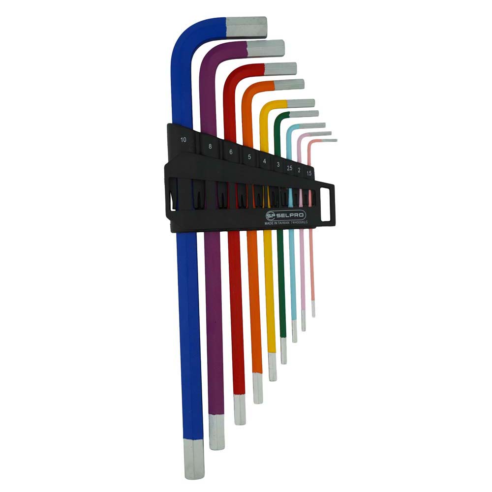 9 Pcs S2 Extra Long Hex L-Key Set, 1.5 - 10mm.(COLOR)