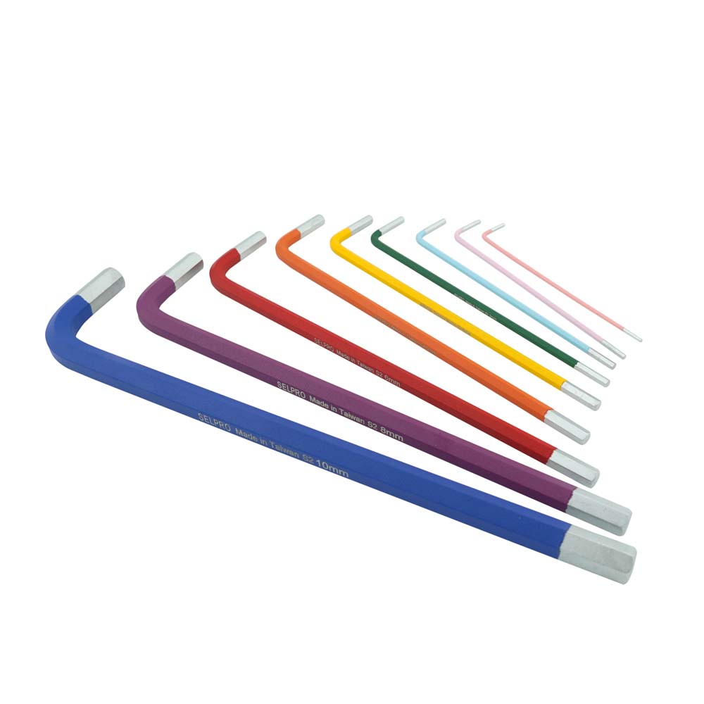 9 Pcs S2 Extra Long Hex L-Key Set, 1.5 - 10mm.(COLOR)