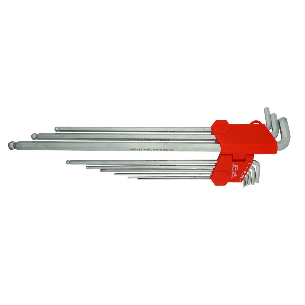 9 Pcs S2 SUPER Extra Long Ball Point Hex L-Key Set, 1.5 - 10mm.